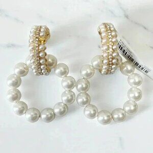 Banana Republic Pearl Drop Double Hoop Earrings Gold Tone & White NWT